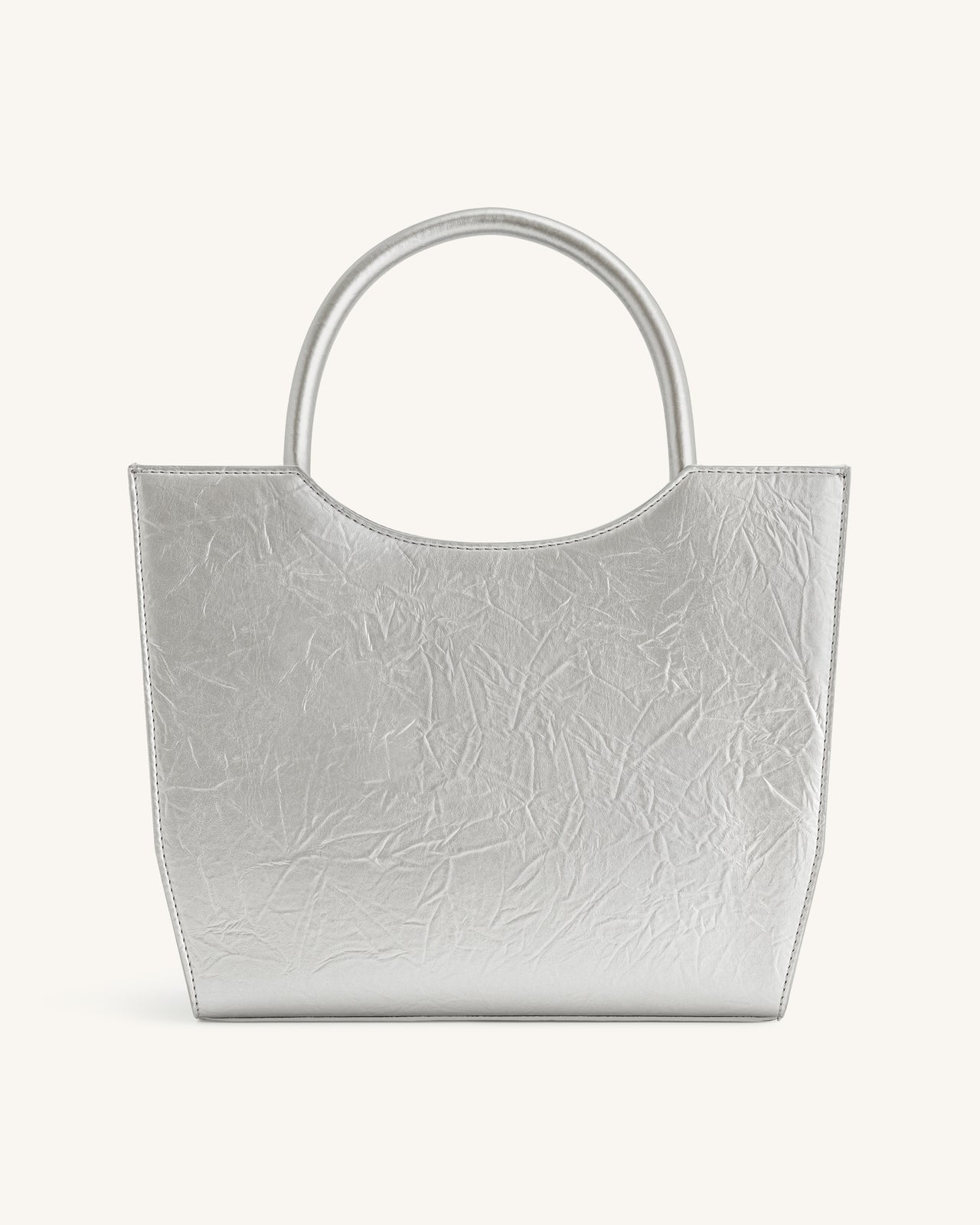 Leah Metallic Pleating Medium Top Handle Bag - Silver