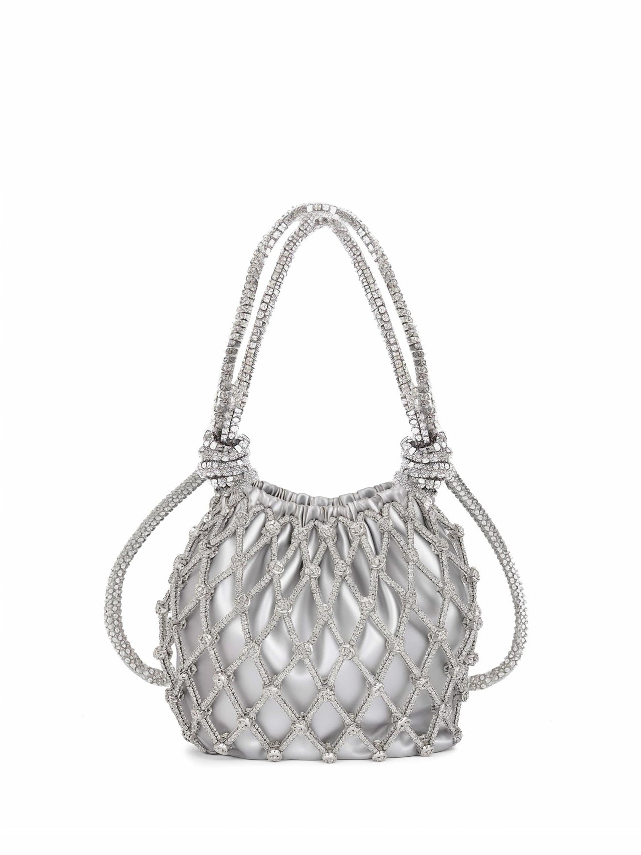 Artificial Crystal Hollow Woven Bucket Bag - Silver