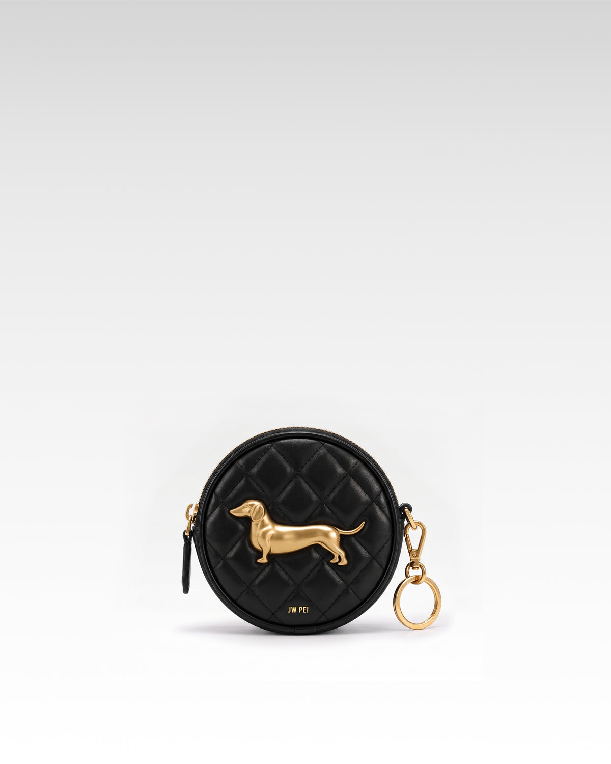 Maeve Quilted Dachshund Metal Emblem Coin Purse - Black