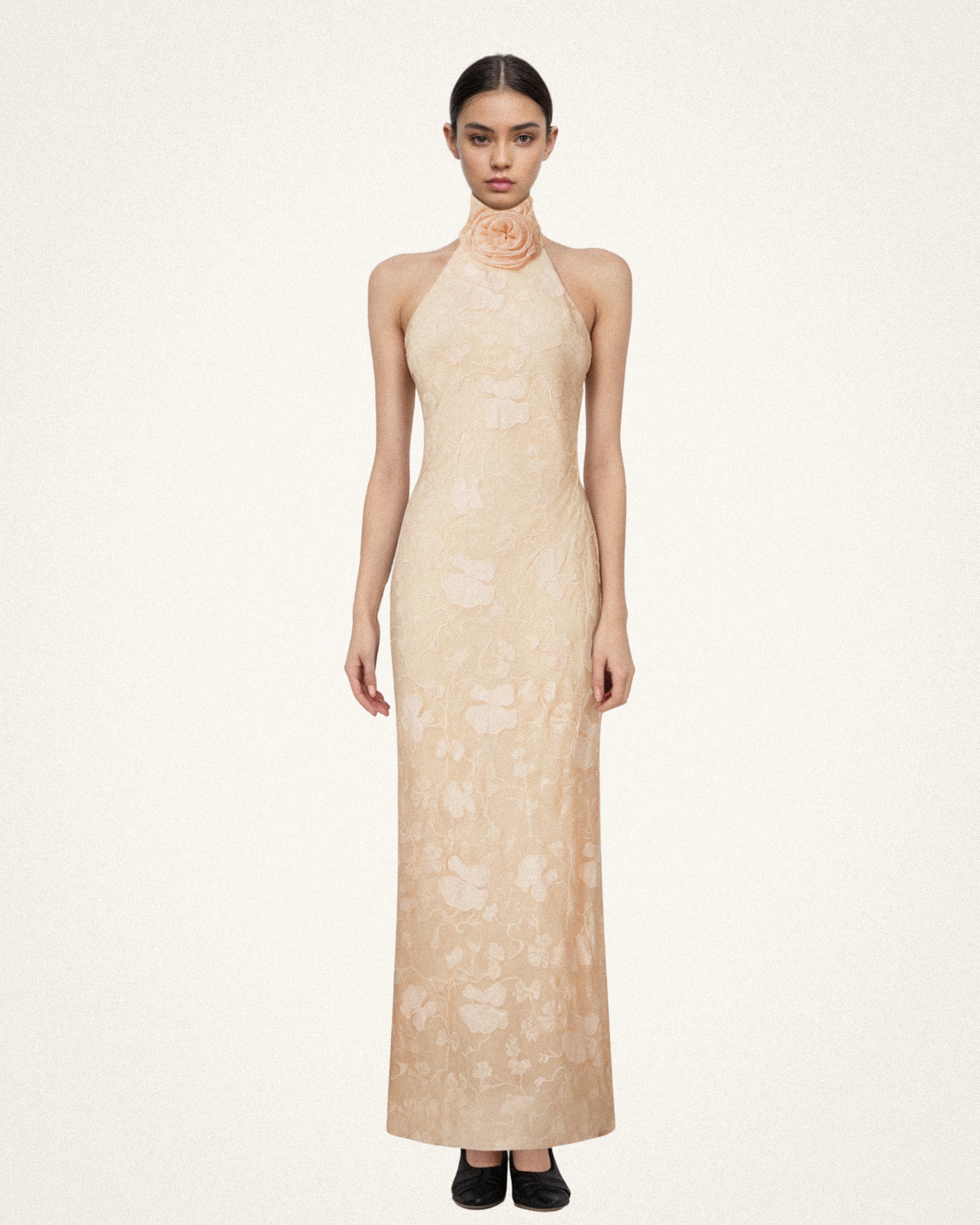 Uliana Pink Beige Floral Lace Halterneck Maxi Dress - Pink Beige 6 | UK Uliana Pink Beige Floral Lace Halterneck Maxi Dress - Pink Beige 6 | UK