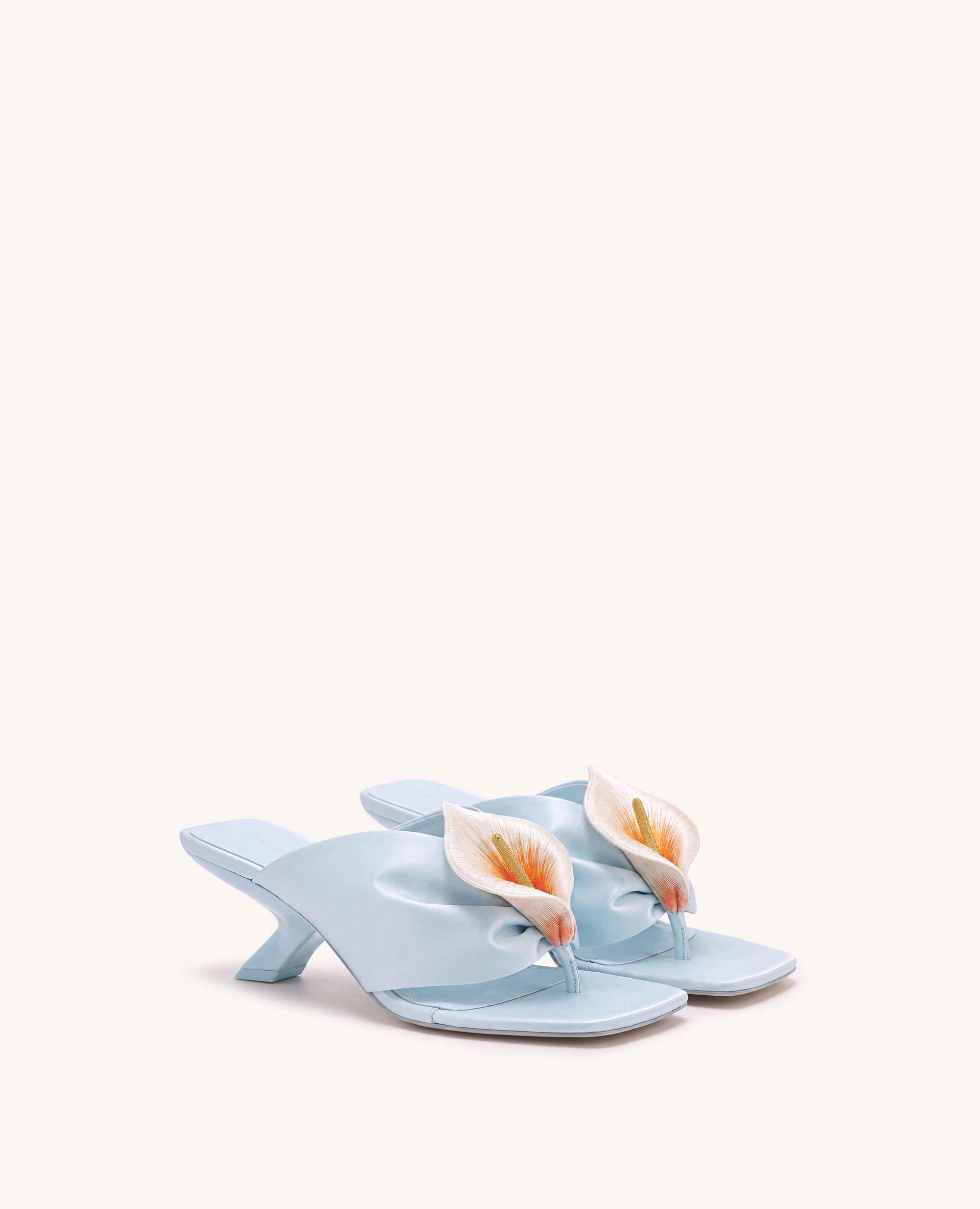 Bianca Calla Lily Ruched Toe-Post Heeled Sandals - Light Blue