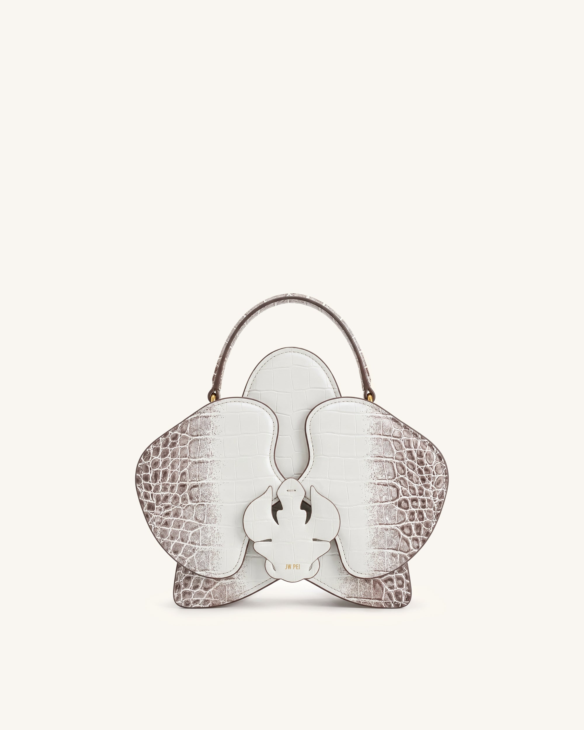 Flora Orchid Shaped Top Handle Bag - White Croc