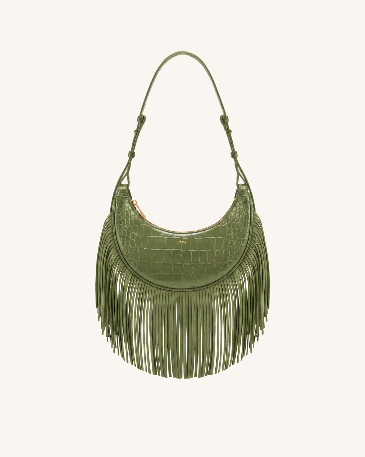 Sharon Fringe Crossbody Bag - Green Croc