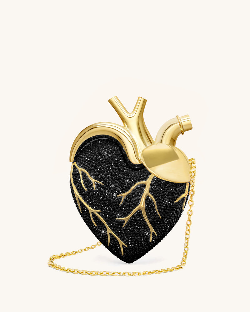 Maren Artificial Crystal Heart Shaped Bag - Black Gold