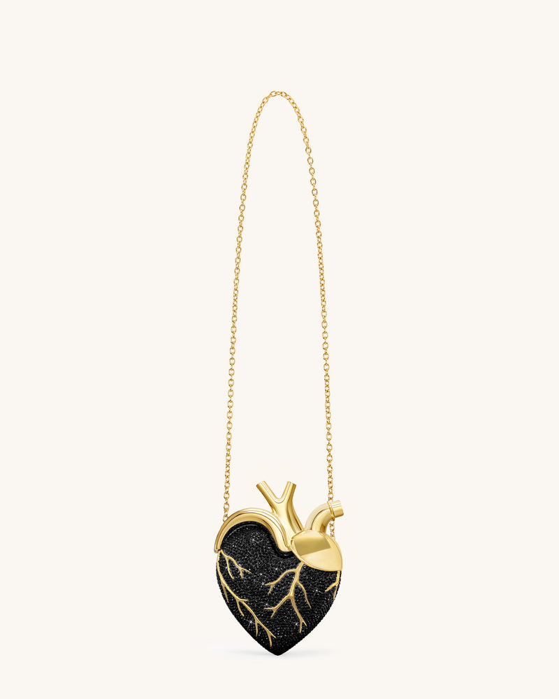 Maren Artificial Crystal Heart Shaped Bag - Black Gold