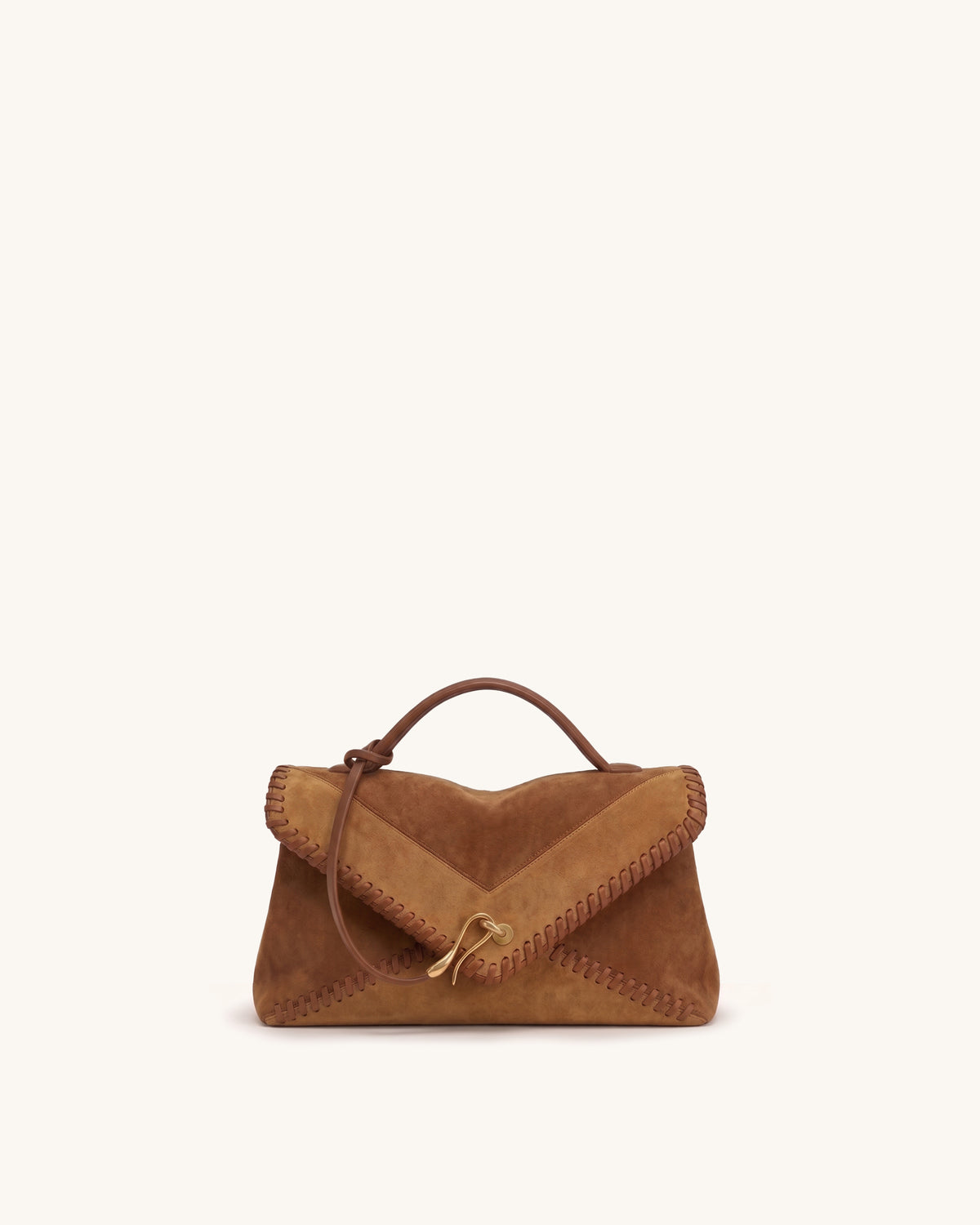 Celeste Whipstitch Trim Faux Suede Envelope Bag - Brown