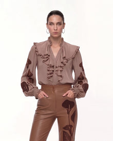 Calla Lily Ruffle Blouse - Brown