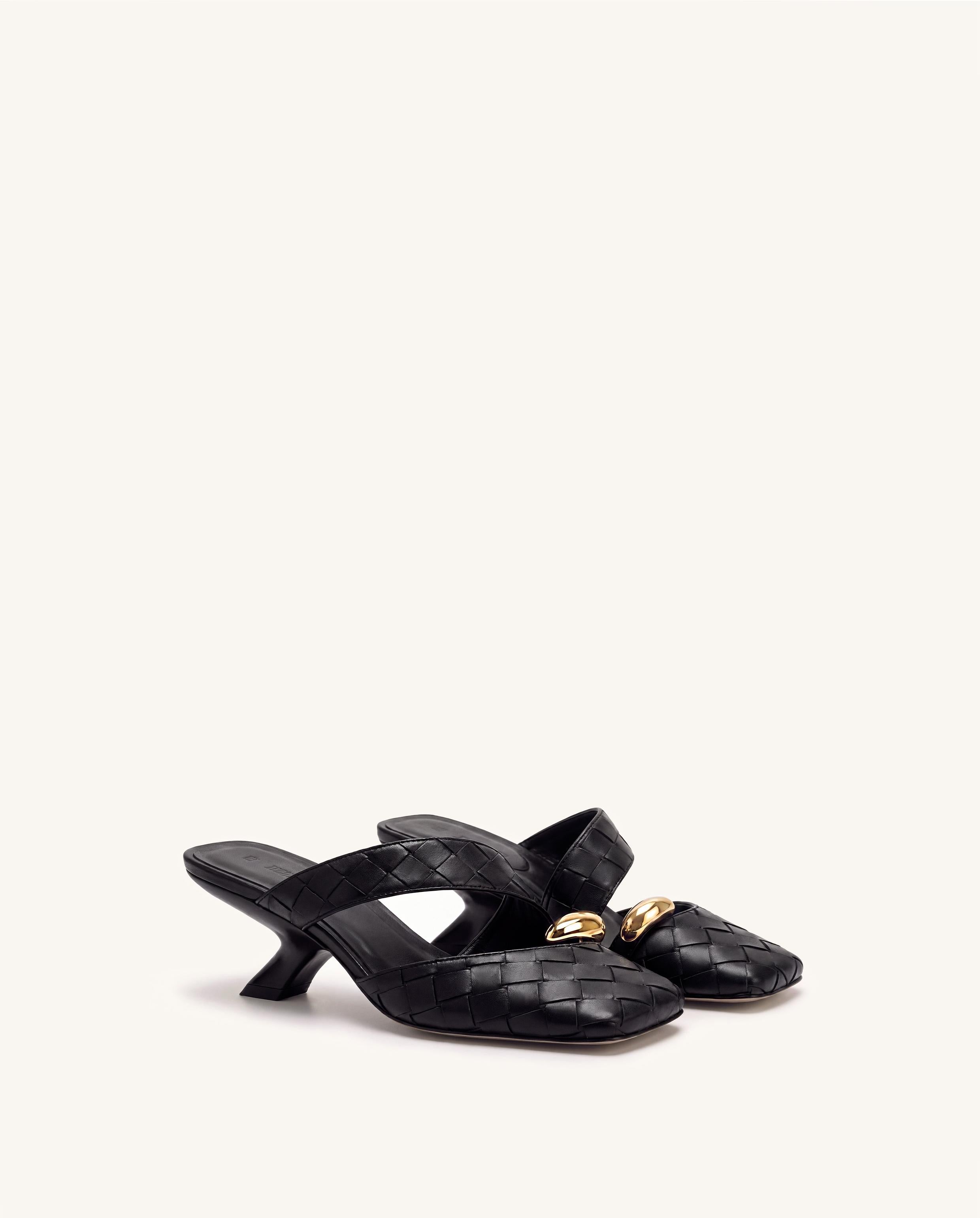 Noemi Woven Hardware Closed-Toe Mules - Black