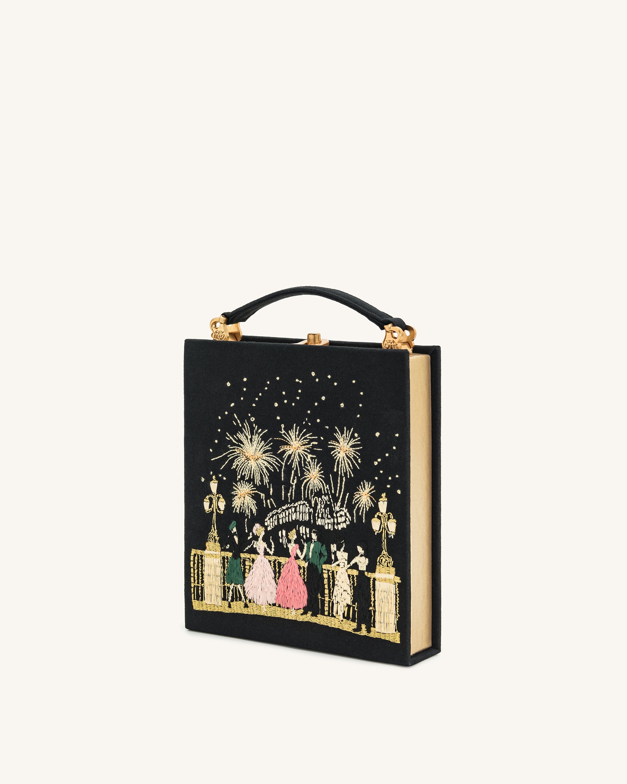 Taya-Fireworks Pattern Book Shape Clutch Bag - Black