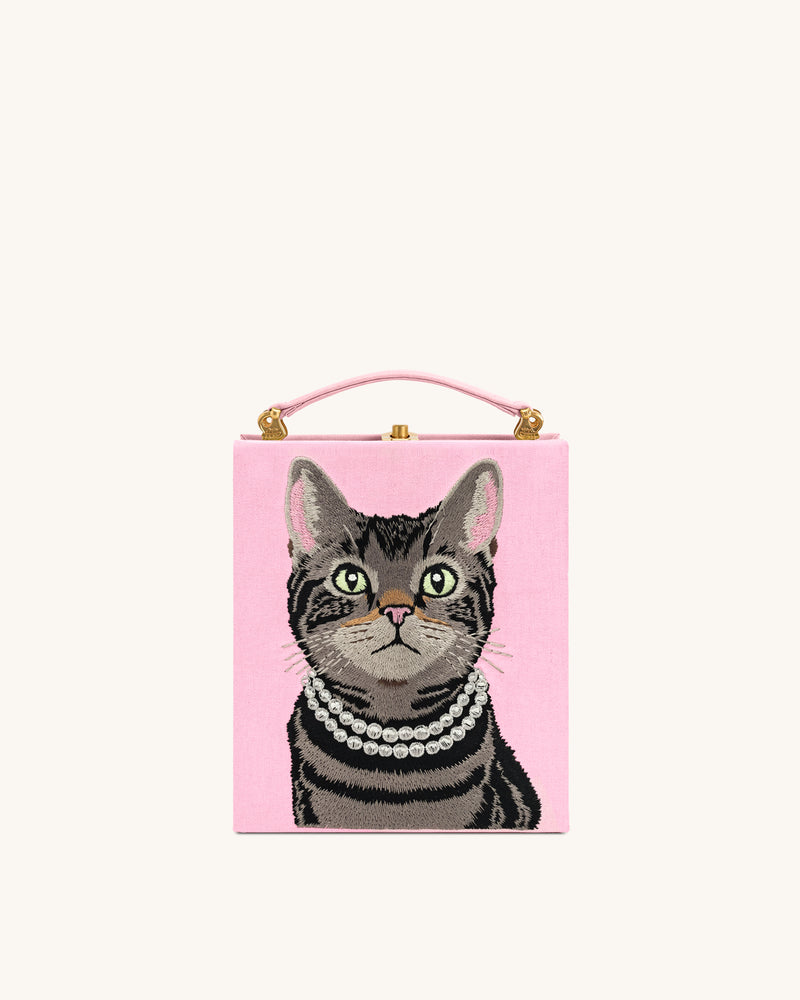 Taya Tabby Cat Pattern Book Shape Clutch Bag - Pink