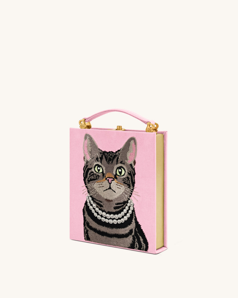 Taya Tabby Cat Pattern Book Shape Clutch Bag - Pink