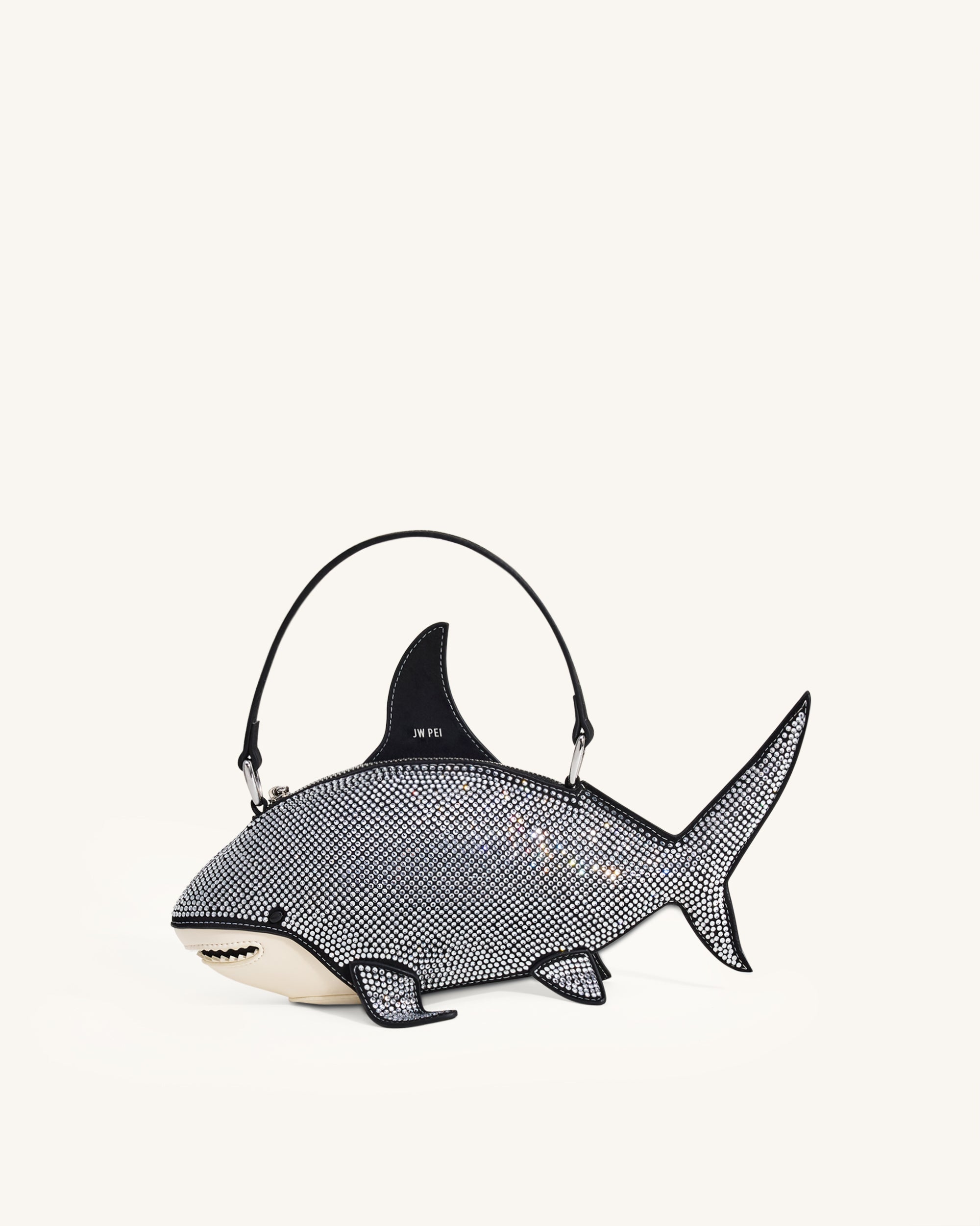 Nerys Artificial Crystal Shark Top Handle Bag - Black | JW PEI