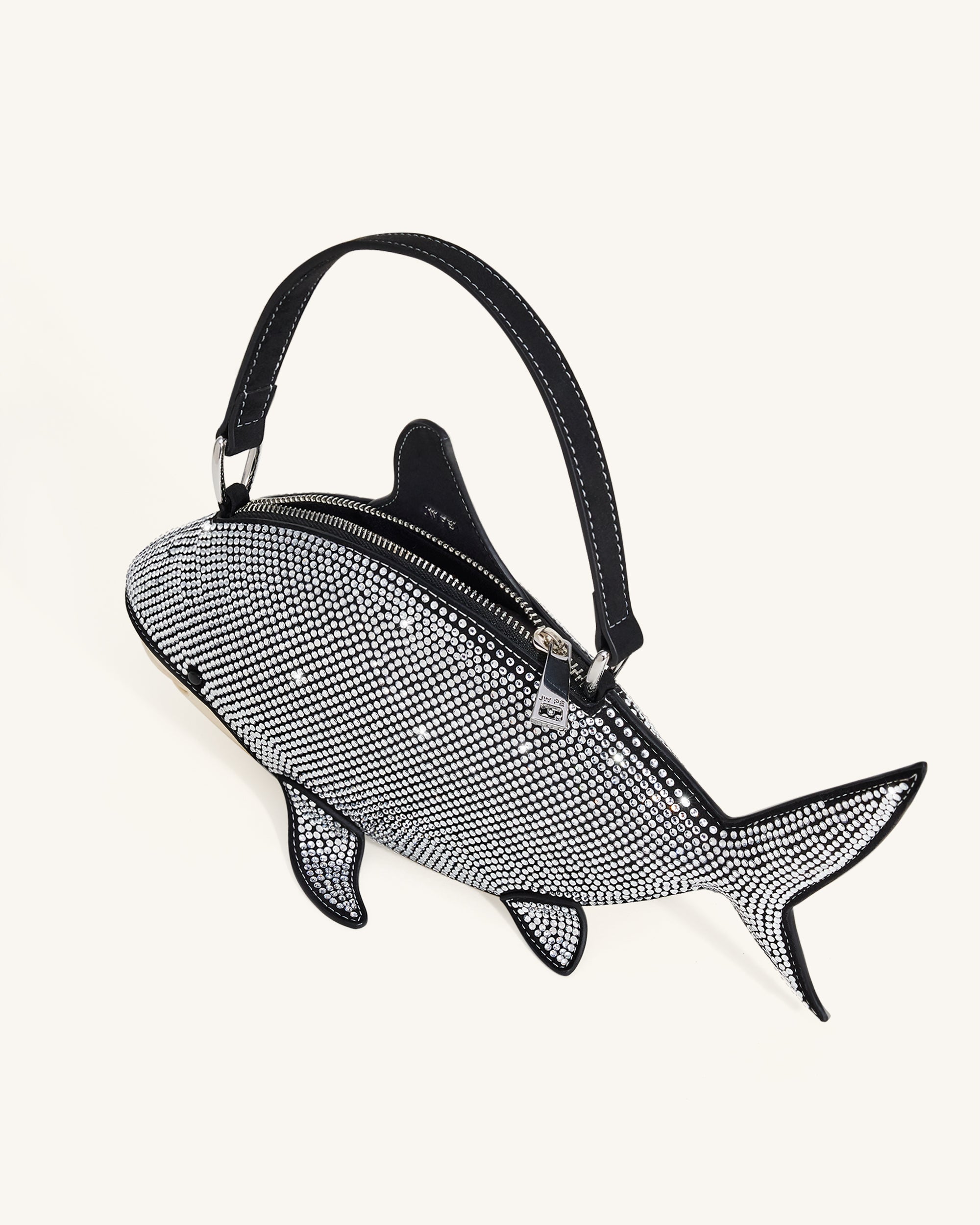Nerys Artificial Crystal Shark Top Handle Bag - Black | JW PEI