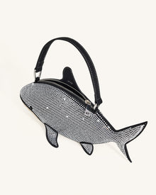 Nerys Artificial Crystal Shark Top Handle Bag - Black