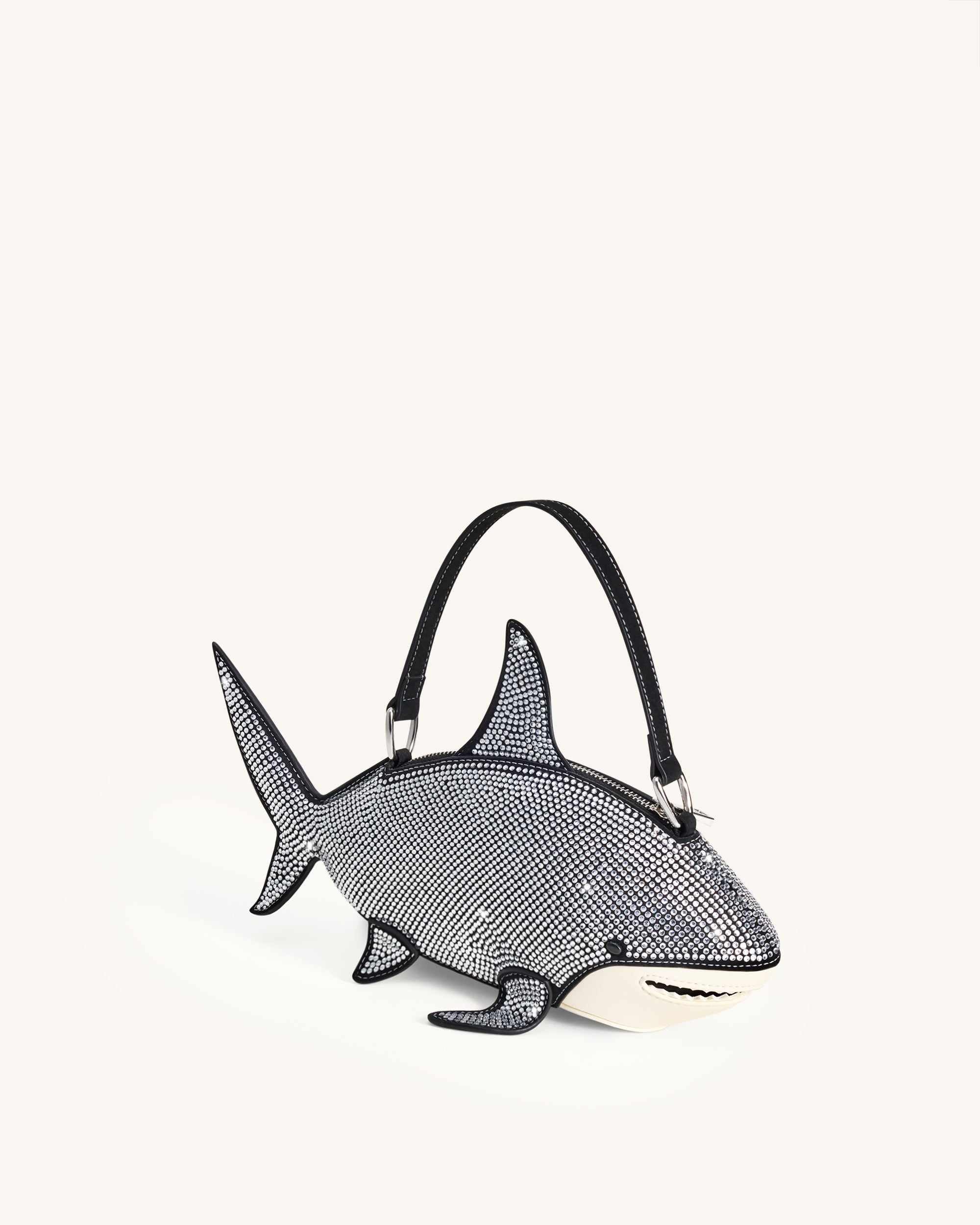Nerys Artificial Crystal Shark Top Handle Bag - Black | JW PEI