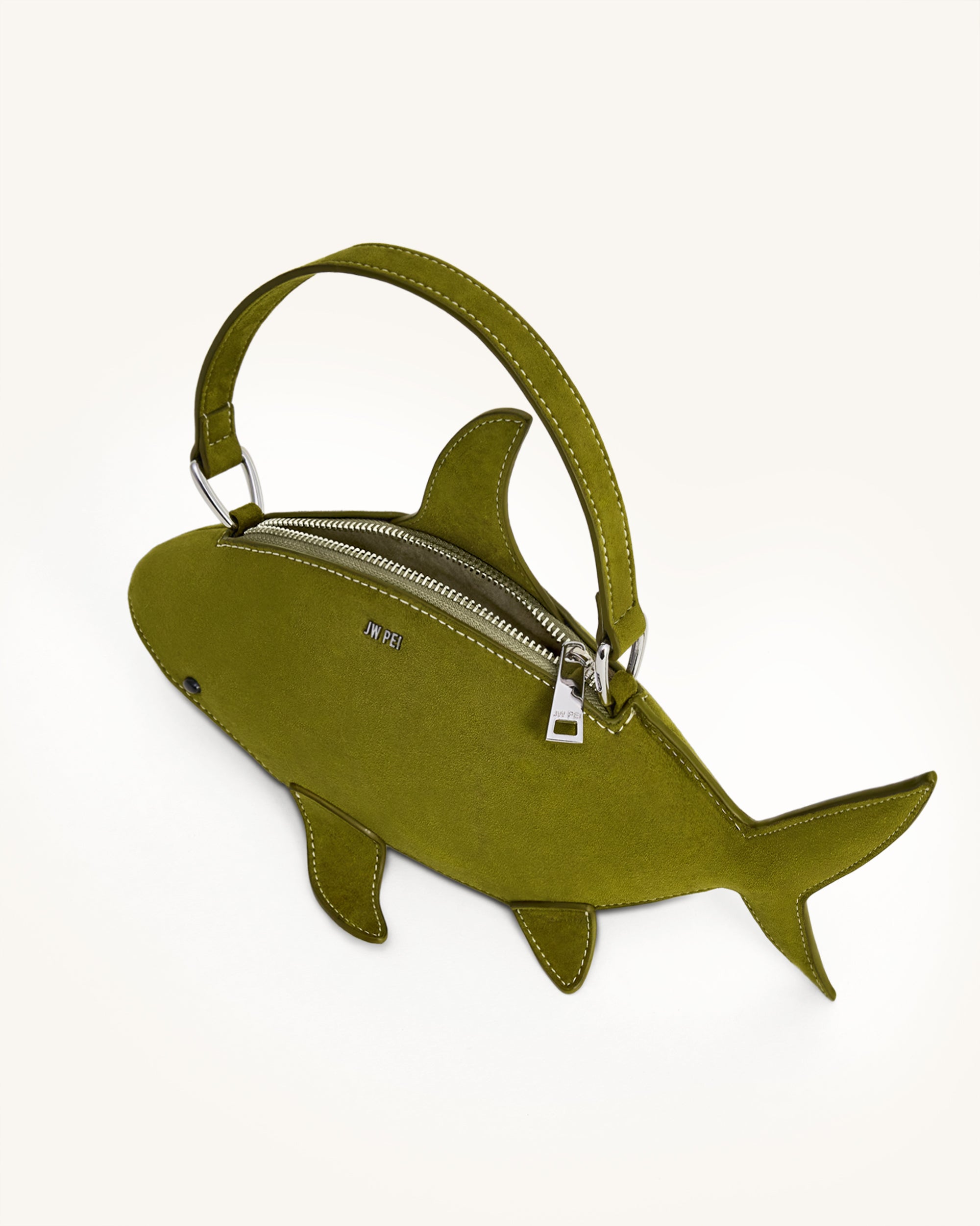 Nerys Faux Suede Shark Look Top Handle Bag - Dark Olive