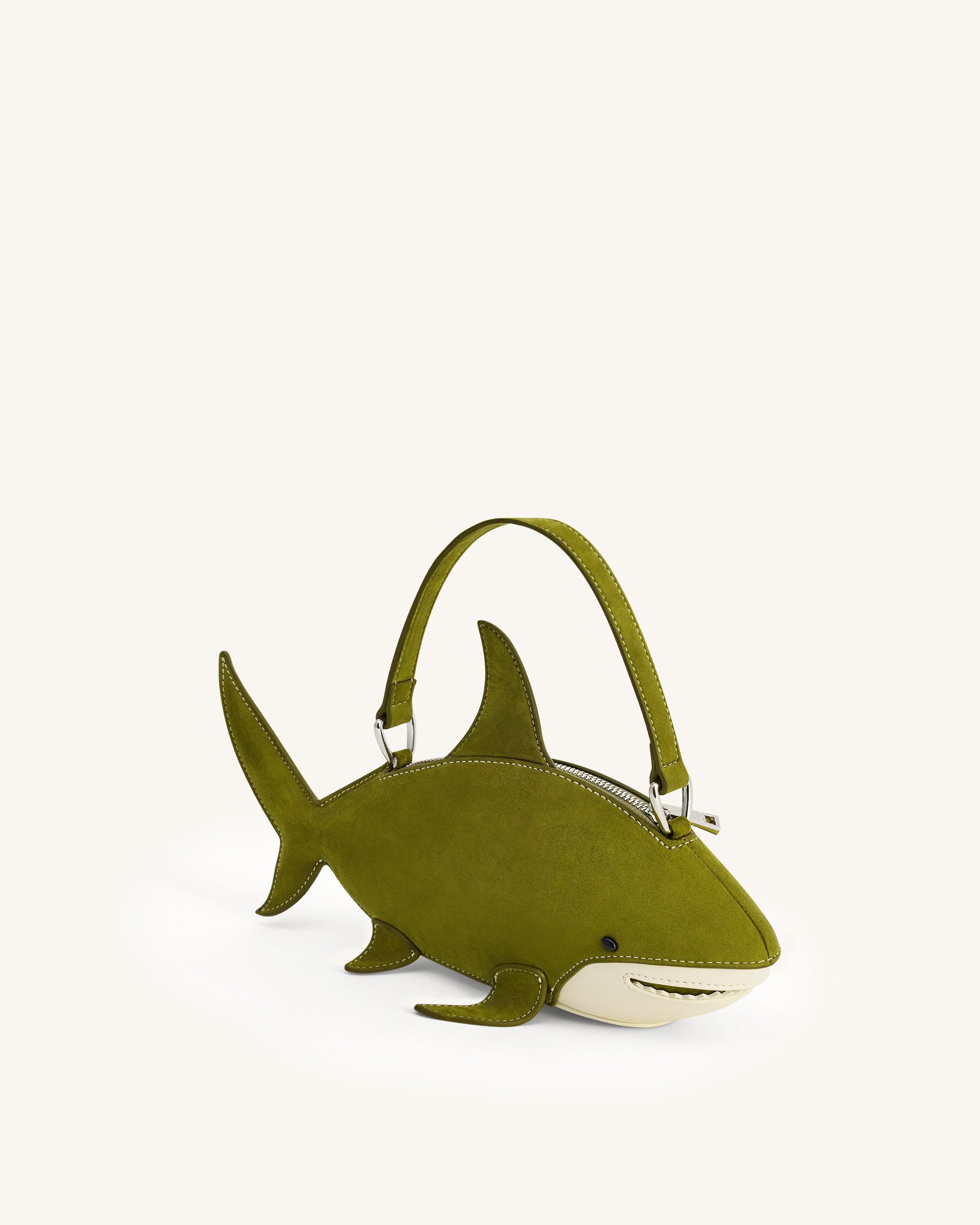 Nerys Faux Suede Shark Look Top Handle Bag - Dark Olive | JW PEI