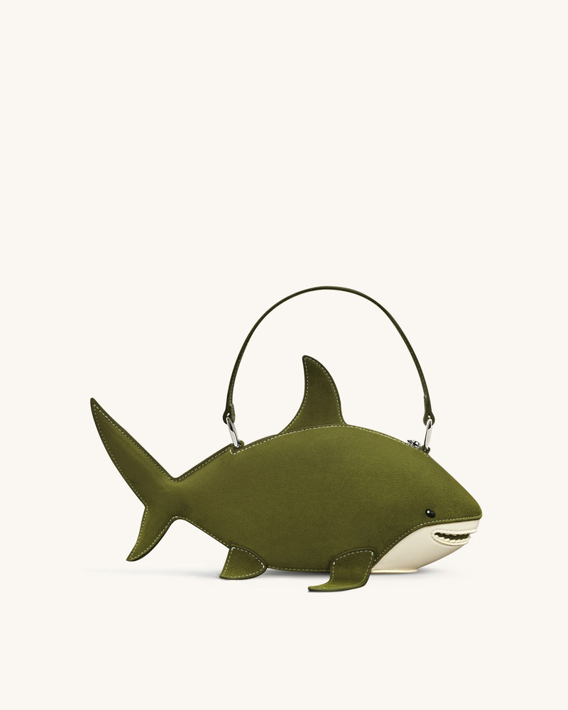 Nerys Faux Suede Shark Look Top Handle Bag - Dark Olive