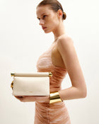 Holly Metal Pendant Embellished Clutch - White
