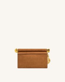 Holly Faux Suede Metal Pendant Embellished Clutch - Brown