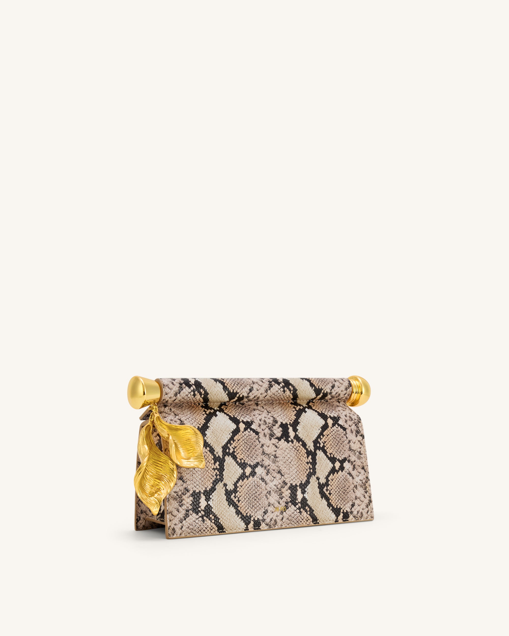 Holly Metal Pendant Embellished Snakeskin Clutch - Apricot | JW PEI