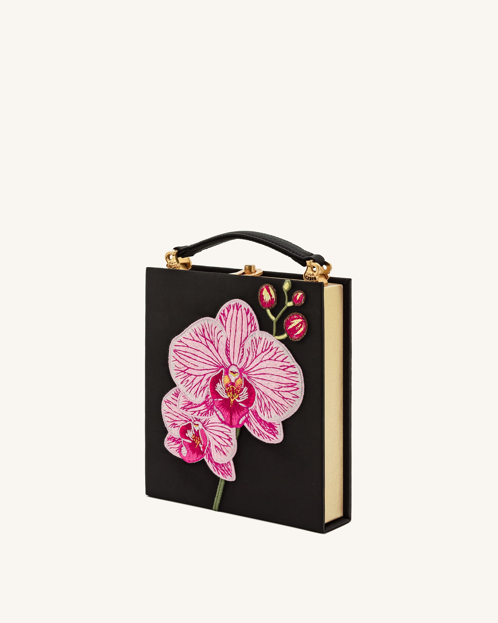 Taya Orchid Motif Book Shape Clutch Bag - Black | JW PEI
