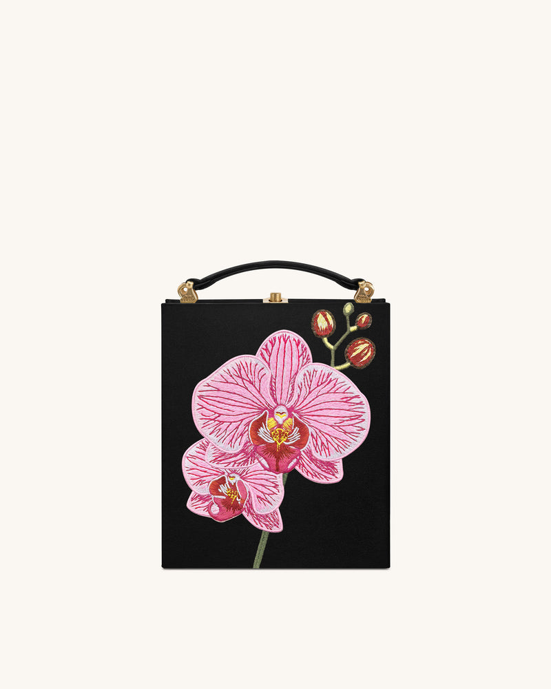 Taya Orchid Motif  Book Shape Clutch Bag - Black