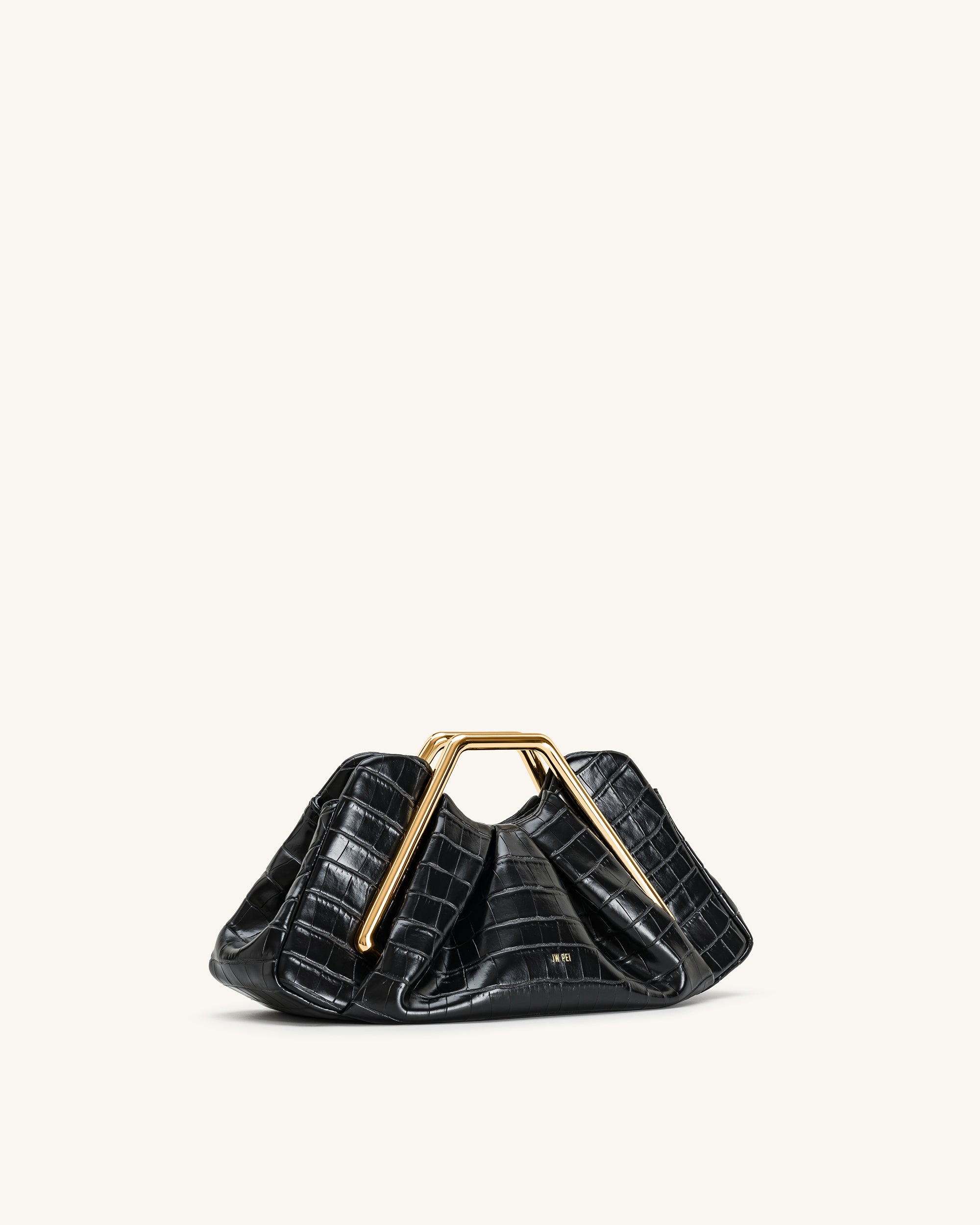 Lila Faux Croc-Effect Metal Frame Clutch - Black | JW PEI