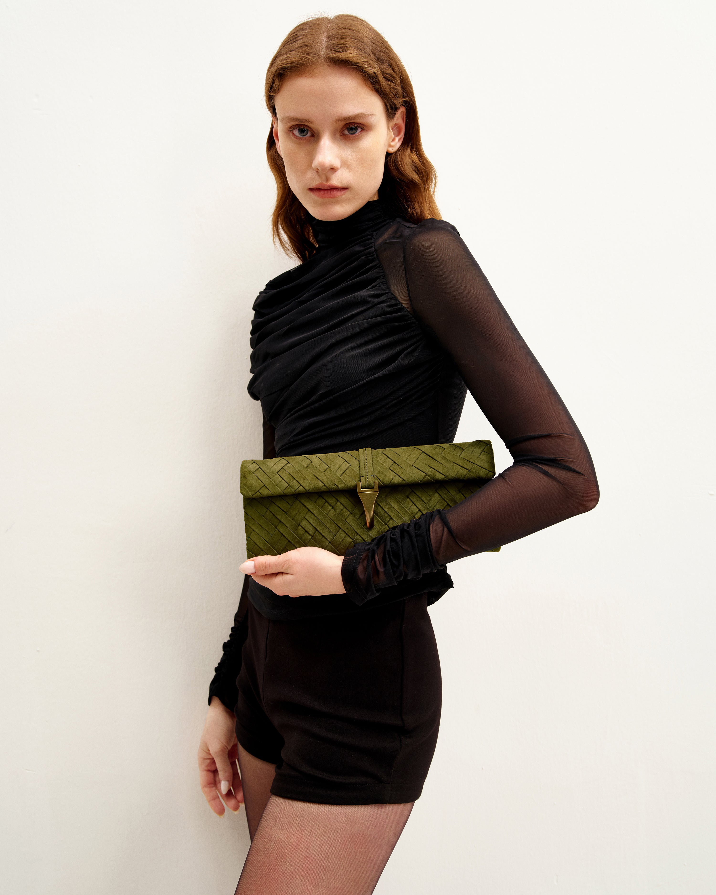 Zaria Woven Clutch - Dark Olive | JW PEI