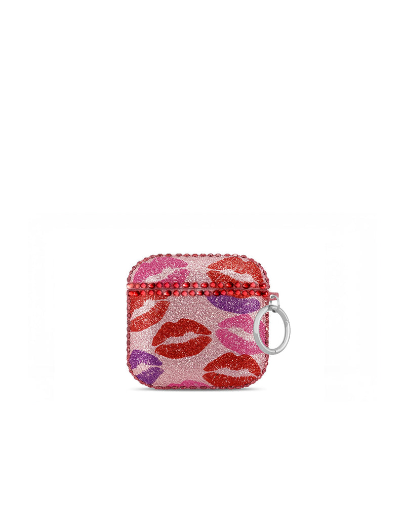 Rhinestone Lip Print AirPods Case - Multicolor Pink