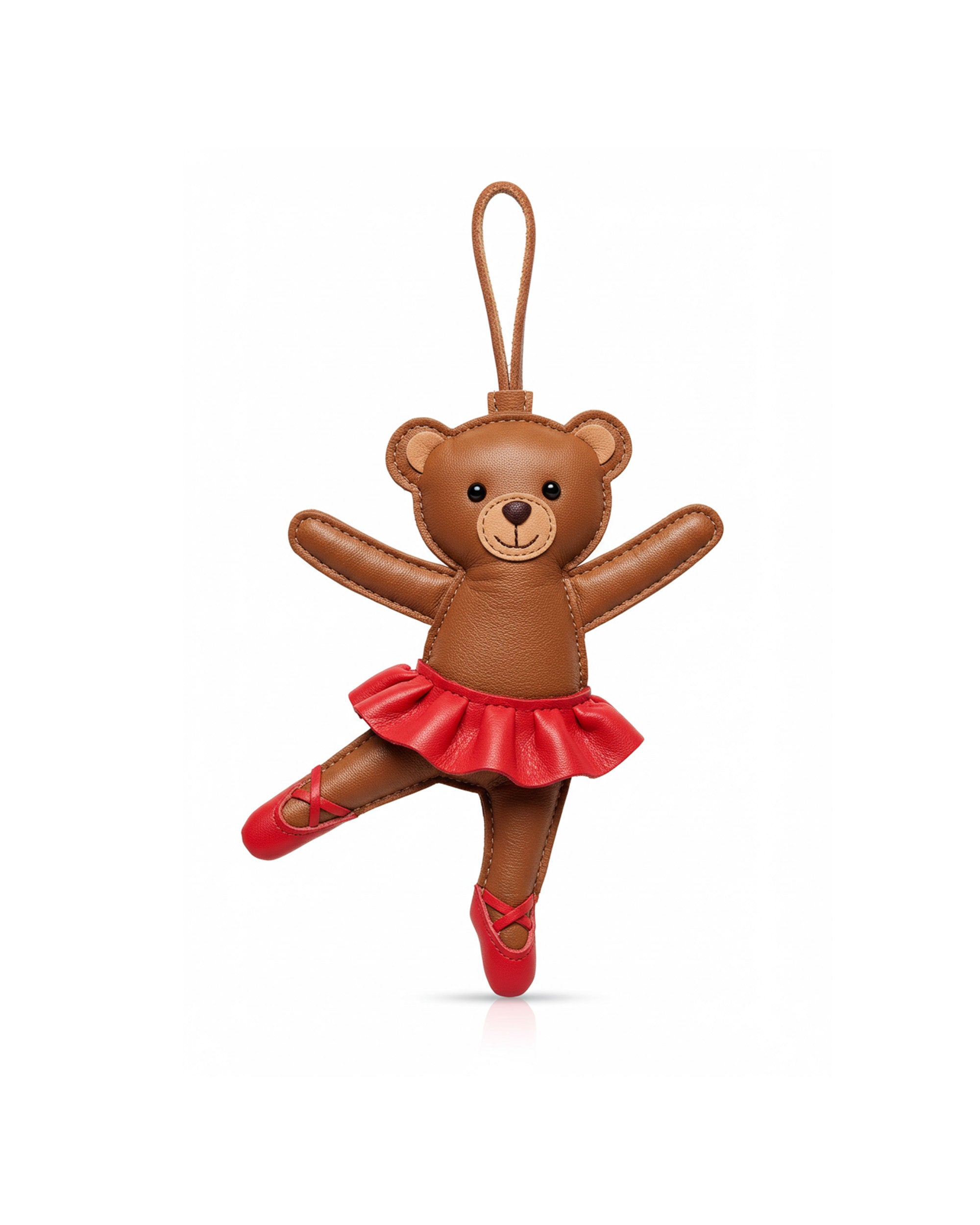 Ballerina Bear Bag Charms Keychain - Brown/Red