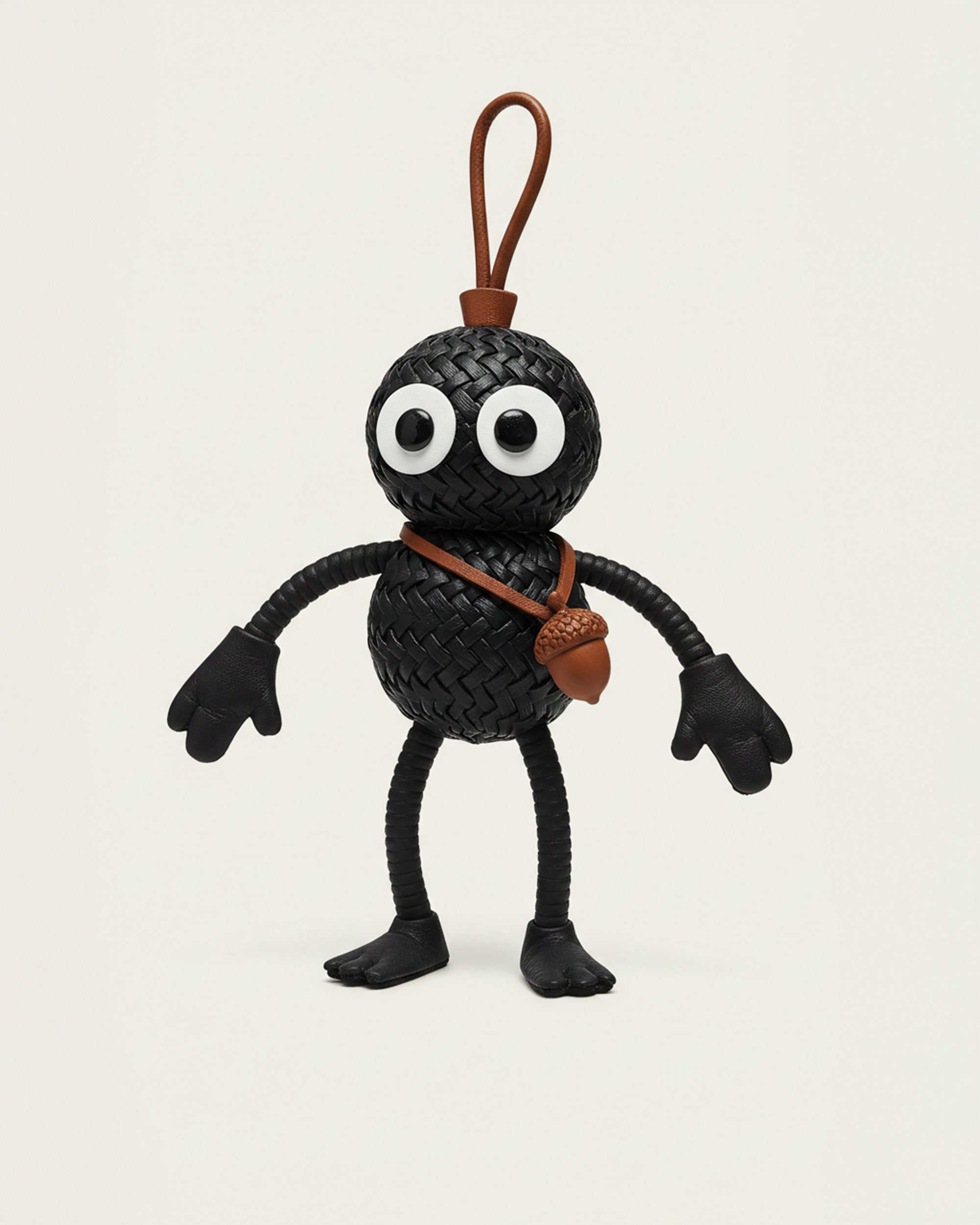 Woven Cartoon Figure Bag Charms Keychain - Black/Brown