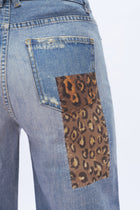 Patchwork Wide-Leg Jeans - Light Blue