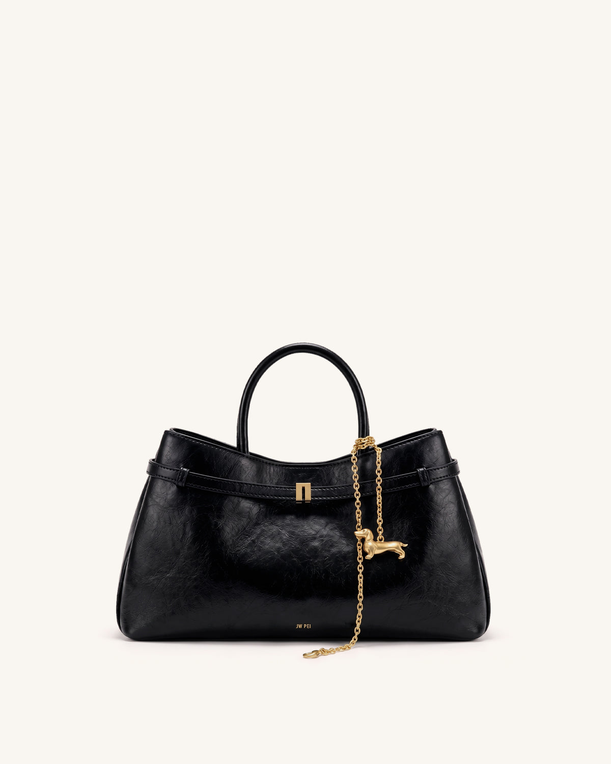 Maeve Dachshund Charm Satchel Tote Bag - Black