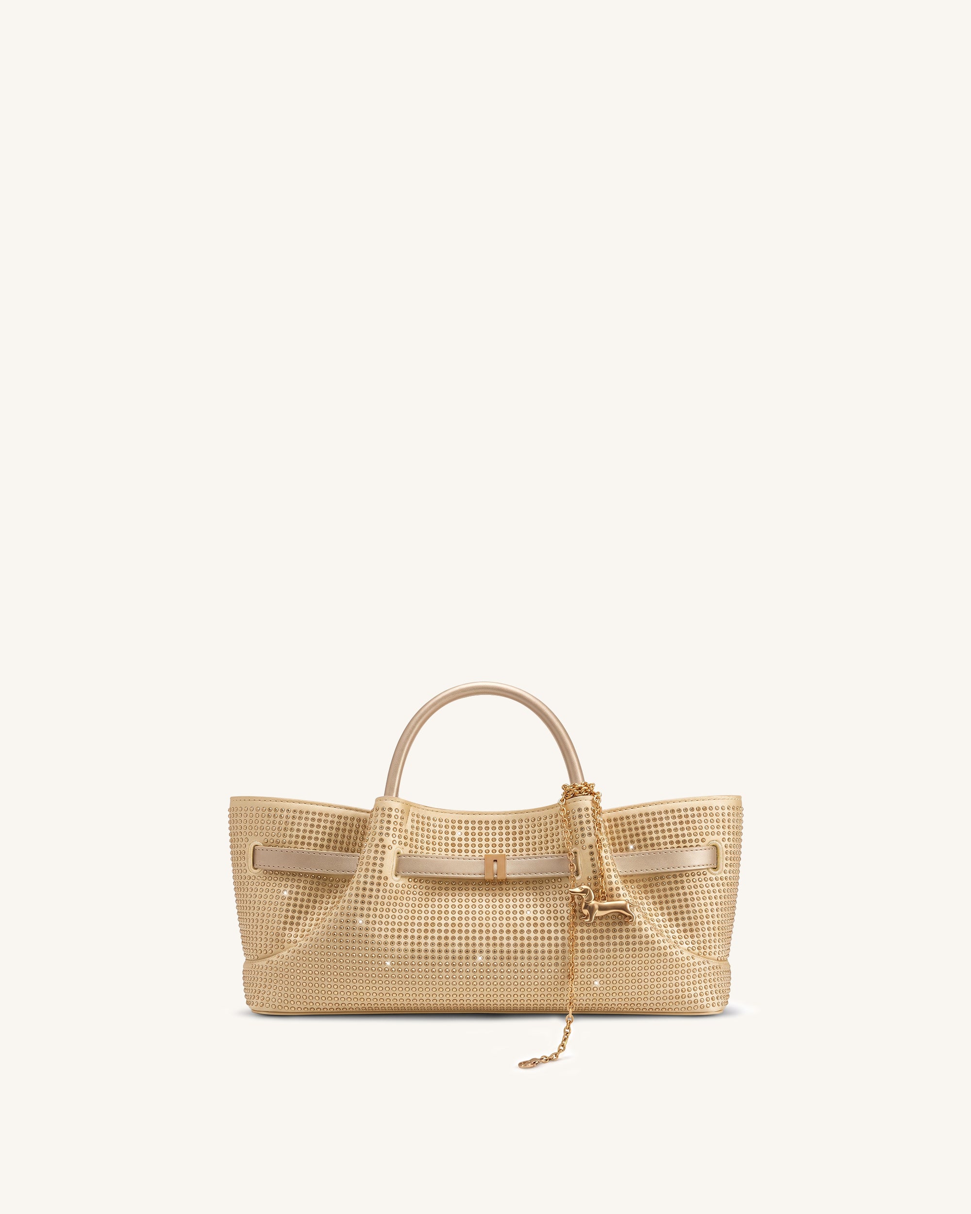 Maeve Artificial Crystal Dachshund Metal Charm Tote Bag - Champagne