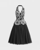 Floral Embroidered Fit-and-Flare Midi Dress - Black
