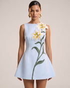 Lily Embroidered Sleeveless Structured Mini Dress - Light Blue