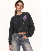 Gem Flower Embellished Cotton T-Shirt - Faded Obsidian