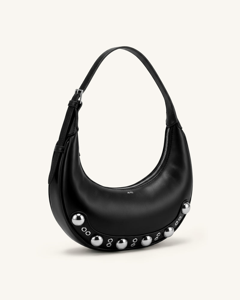 Althea Studded Hobo Bag - Black