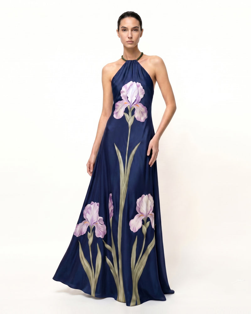 Iris Floral Print Halter
 Maxi Dress
 - Midnight Blue