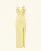 3D Floral Slit Maxi Dress - Butter Yellow