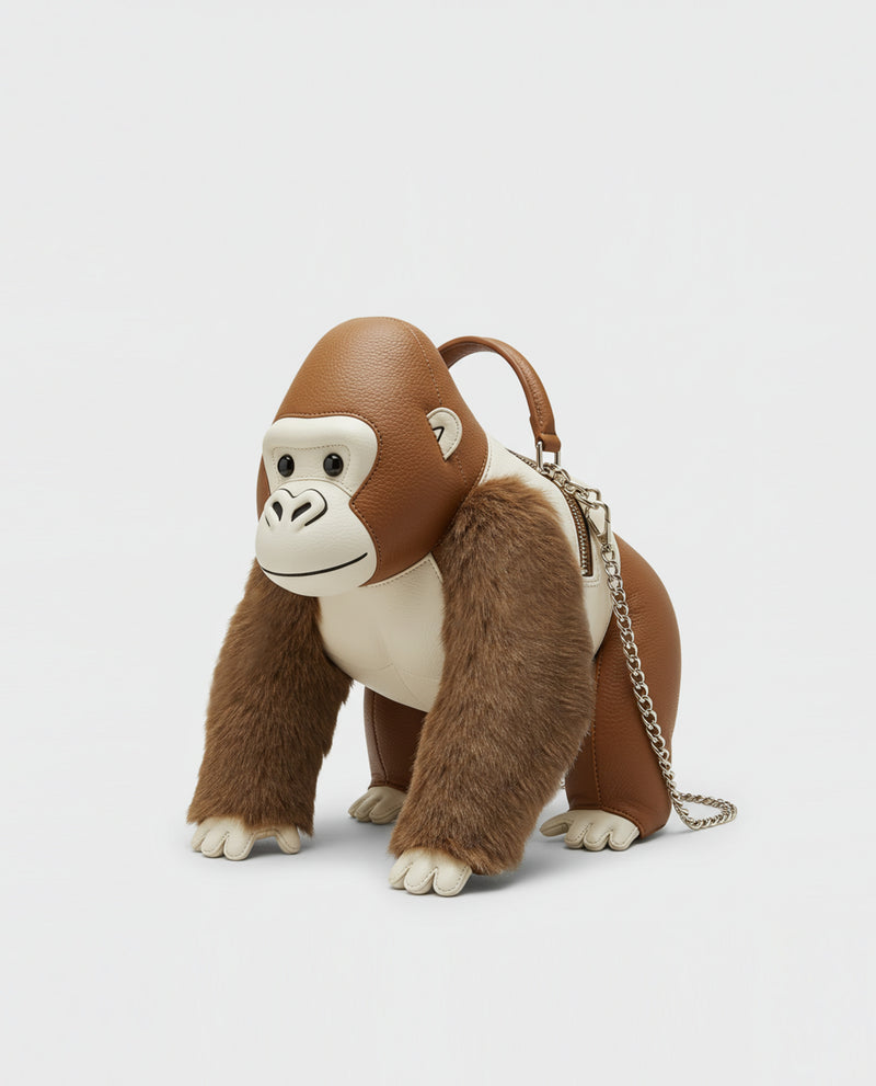 Gorilla Shaped Leather Bag - Brown