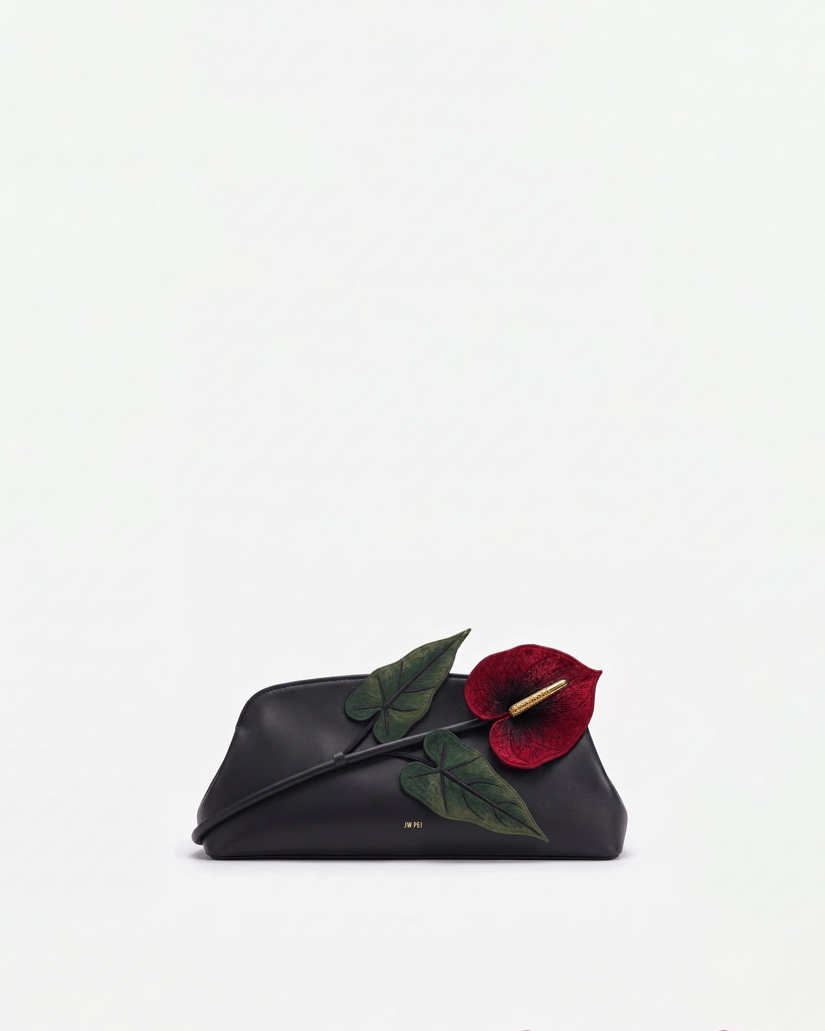 Anthurium 3D Embroidered Clutch - Black