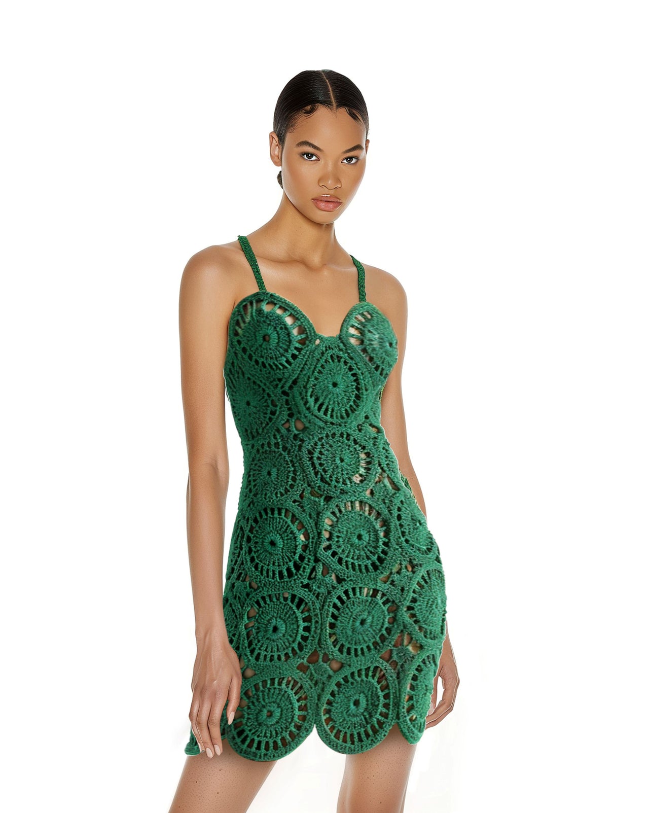Green Crochet Dress With Circular