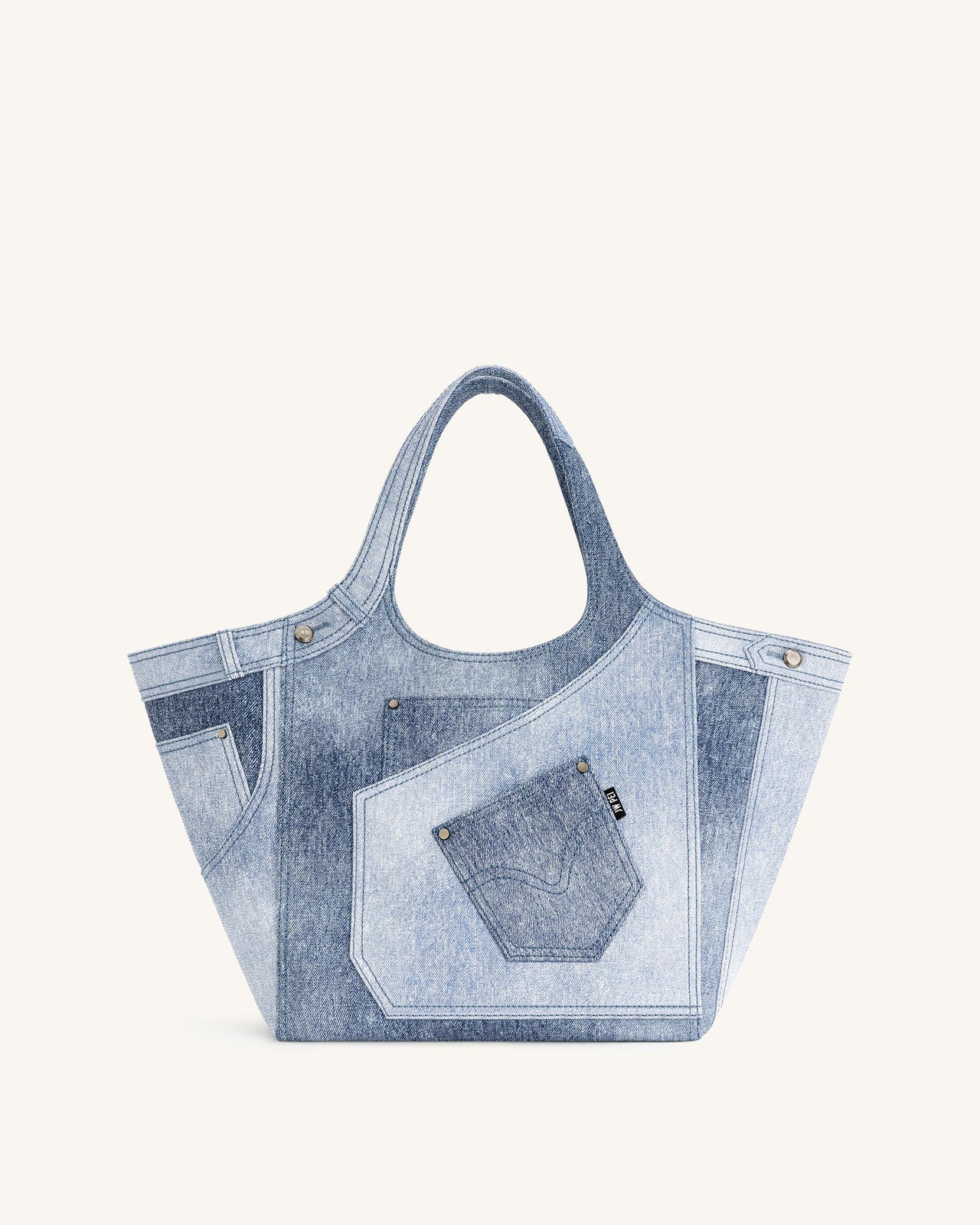 Eliana Denim Embossed Tote Bag - Blue