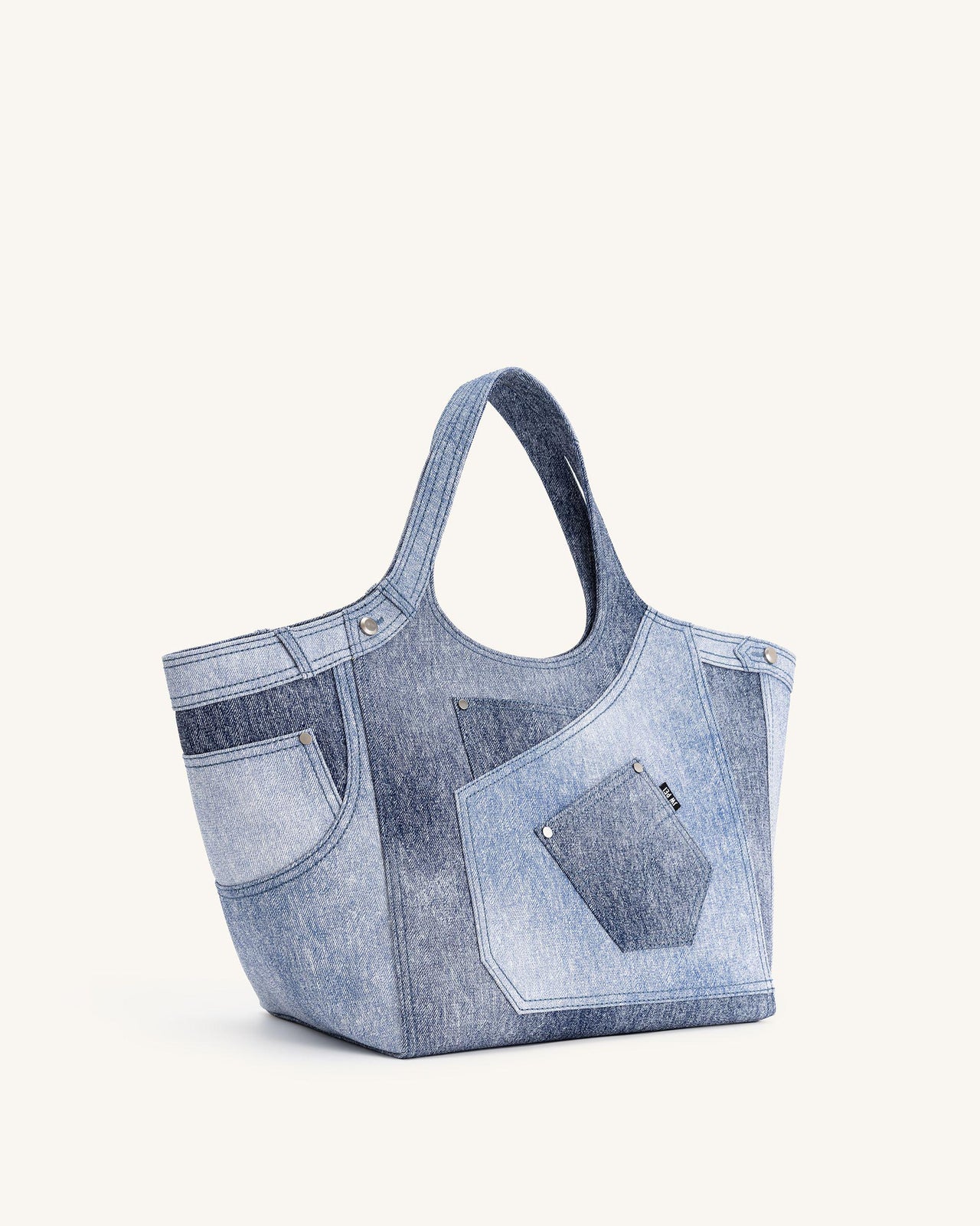 Eliana Denim Embossed Tote Bag - Blue