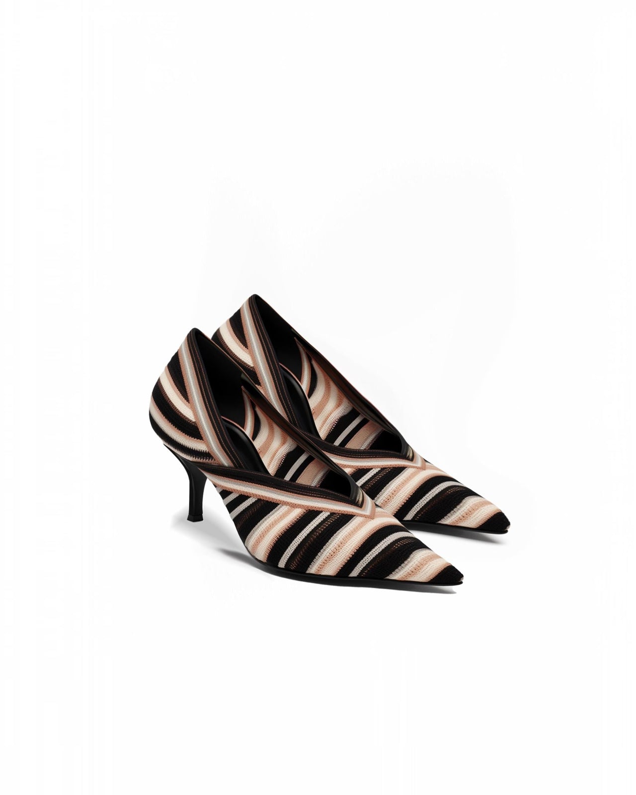 Pointed Toe Stripes Fly-knit Pumps-Brown