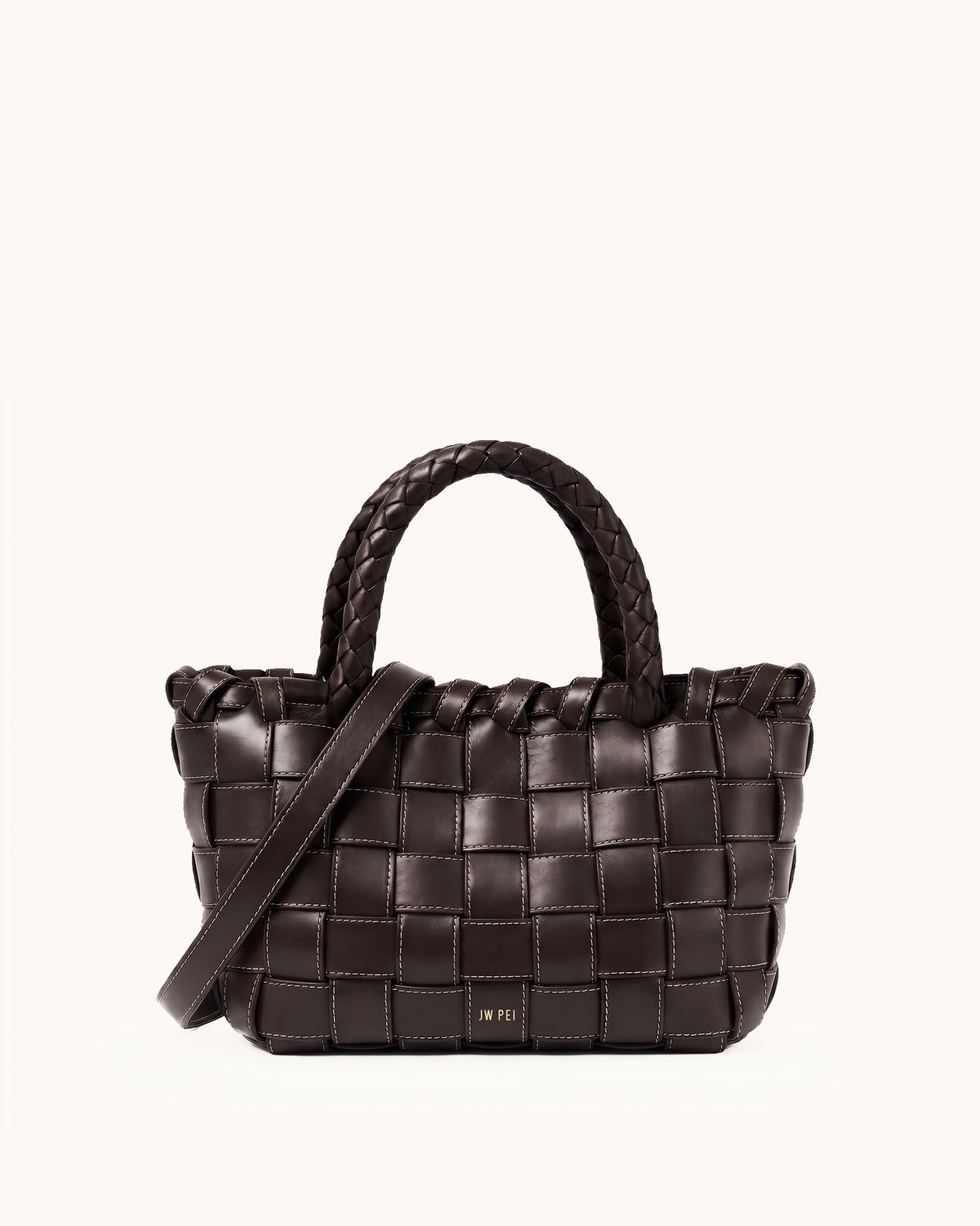 Nadine Woven Braided Handle Convertible Bag - Dark Brown