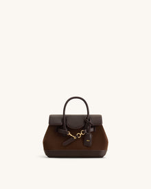 Alina Belted Satchel Bag - Dark Brown Canvas