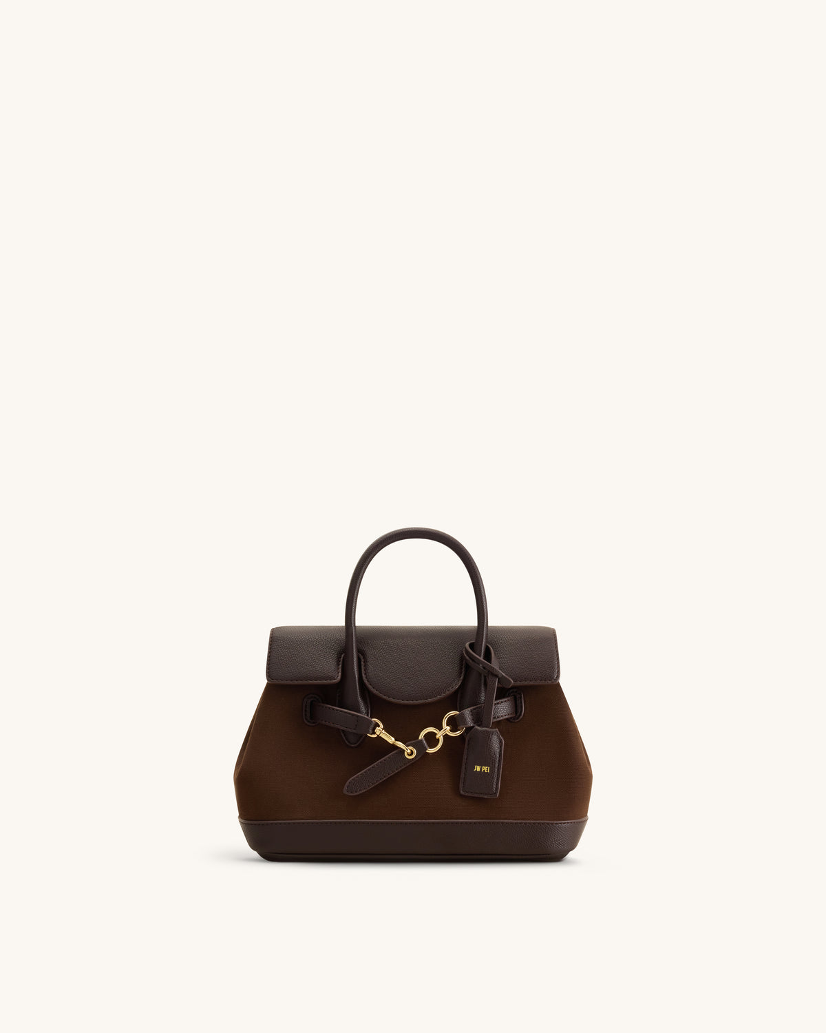 Alina Belted Satchel Bag - Dark Brown Canvas